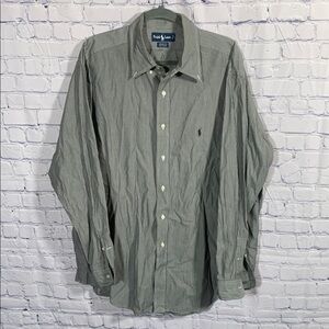 Ralph Lauren Mens Yarmouth Striped Button Down Shirt Black White Size 17.5 Neck